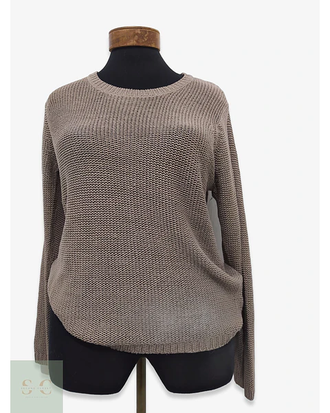 Suéter de Punto Texturizado Beige Taupe Talla M