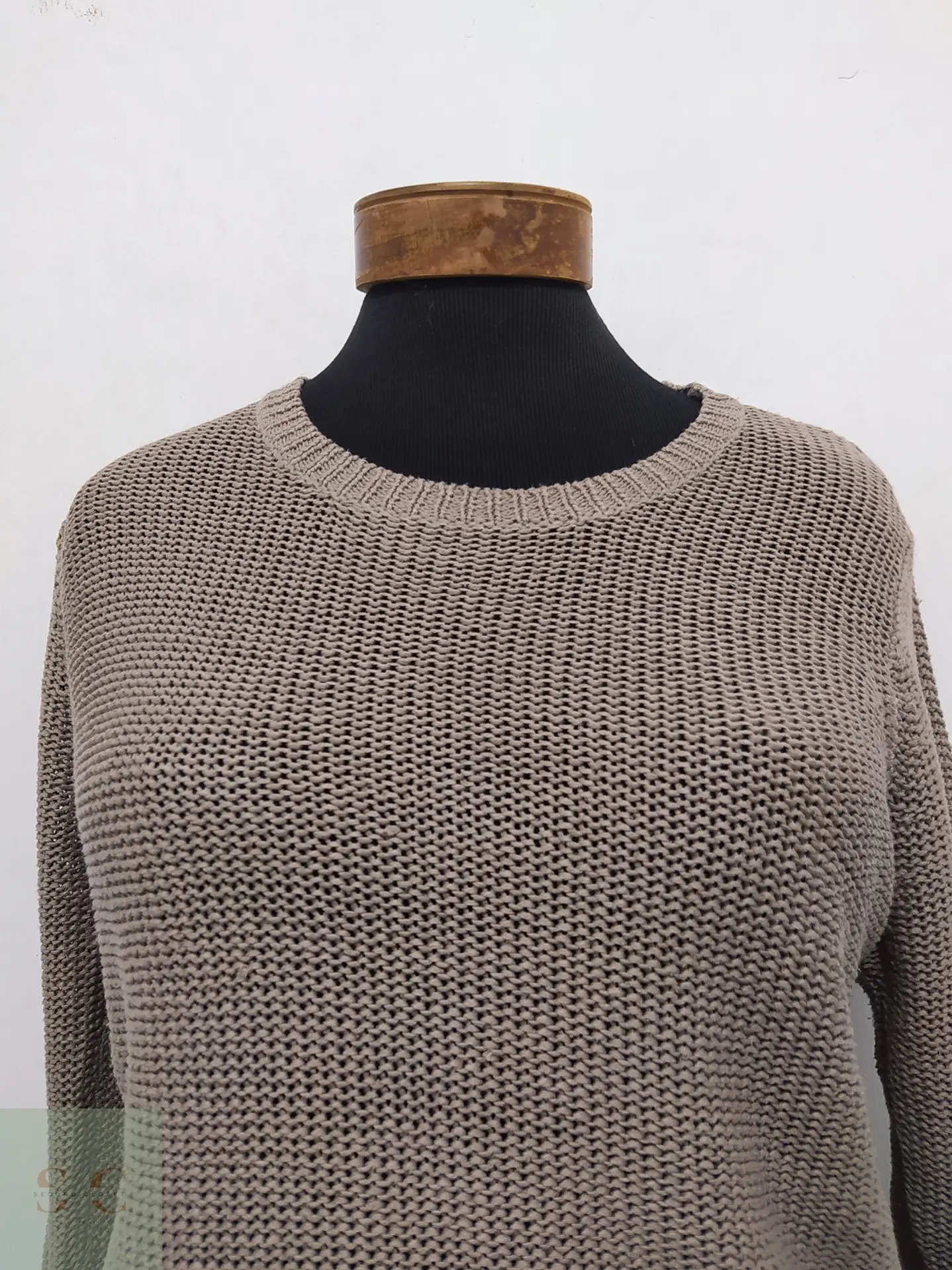 Suéter de Punto Texturizado Beige Taupe Talla M 3