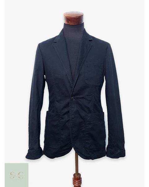 Blazer Casual de Algodón Negro con Bolsillos Parche Talla S
