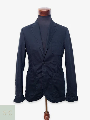 Blazer Casual de Algodón Negro con Bolsillos Parche Talla S