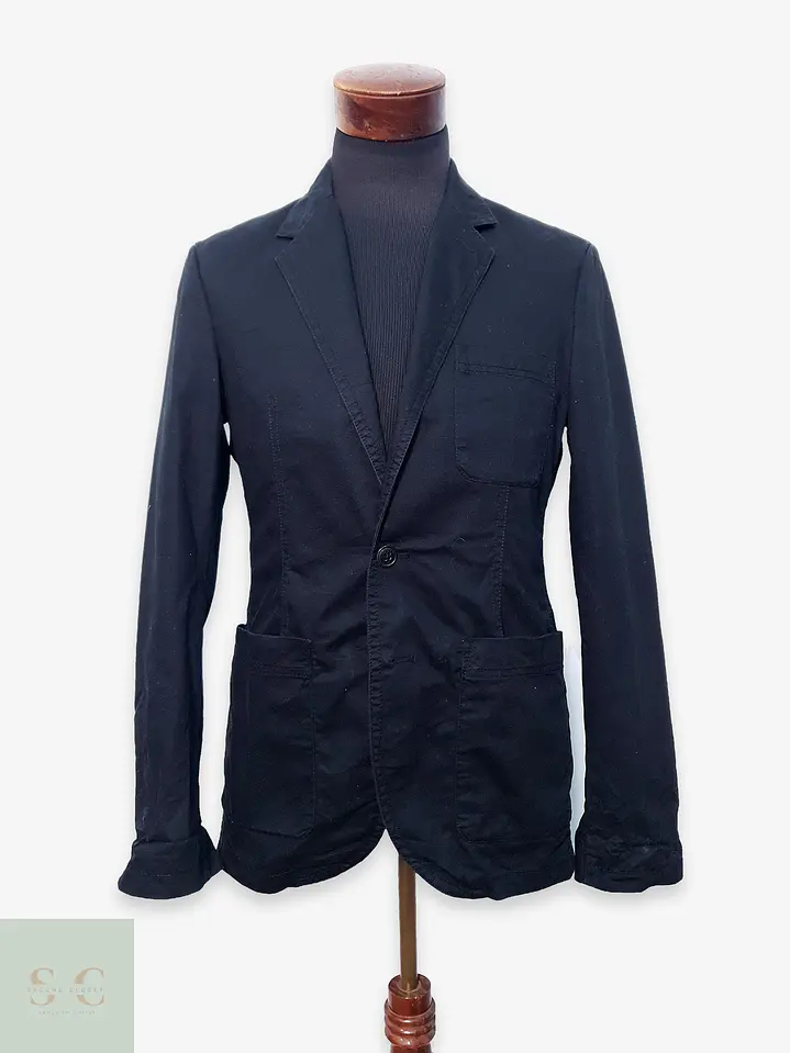 Blazer Casual de Algodón Negro con Bolsillos Parche Talla S 1
