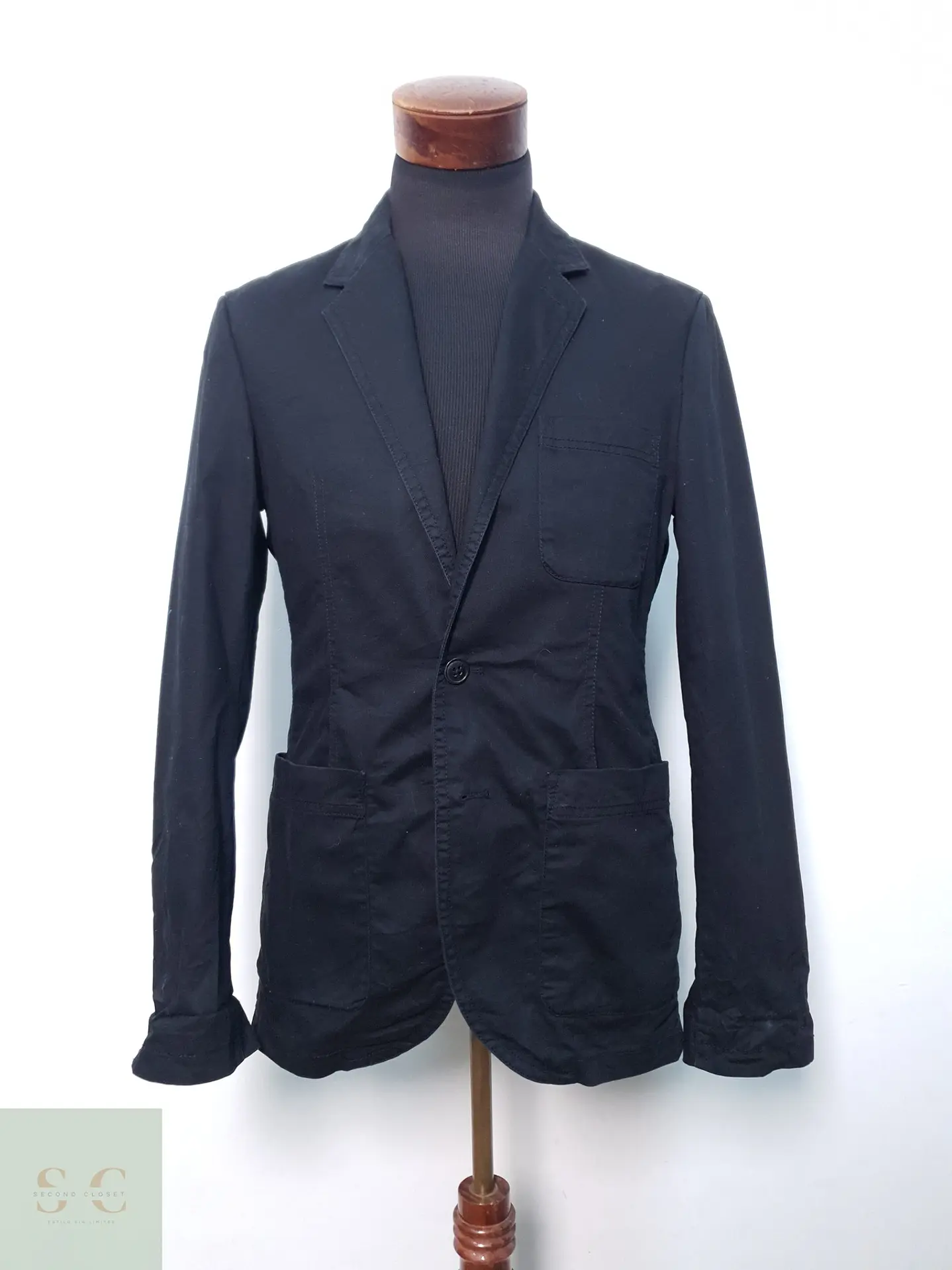 Blazer Casual de Algodón Negro con Bolsillos Parche Talla S 2