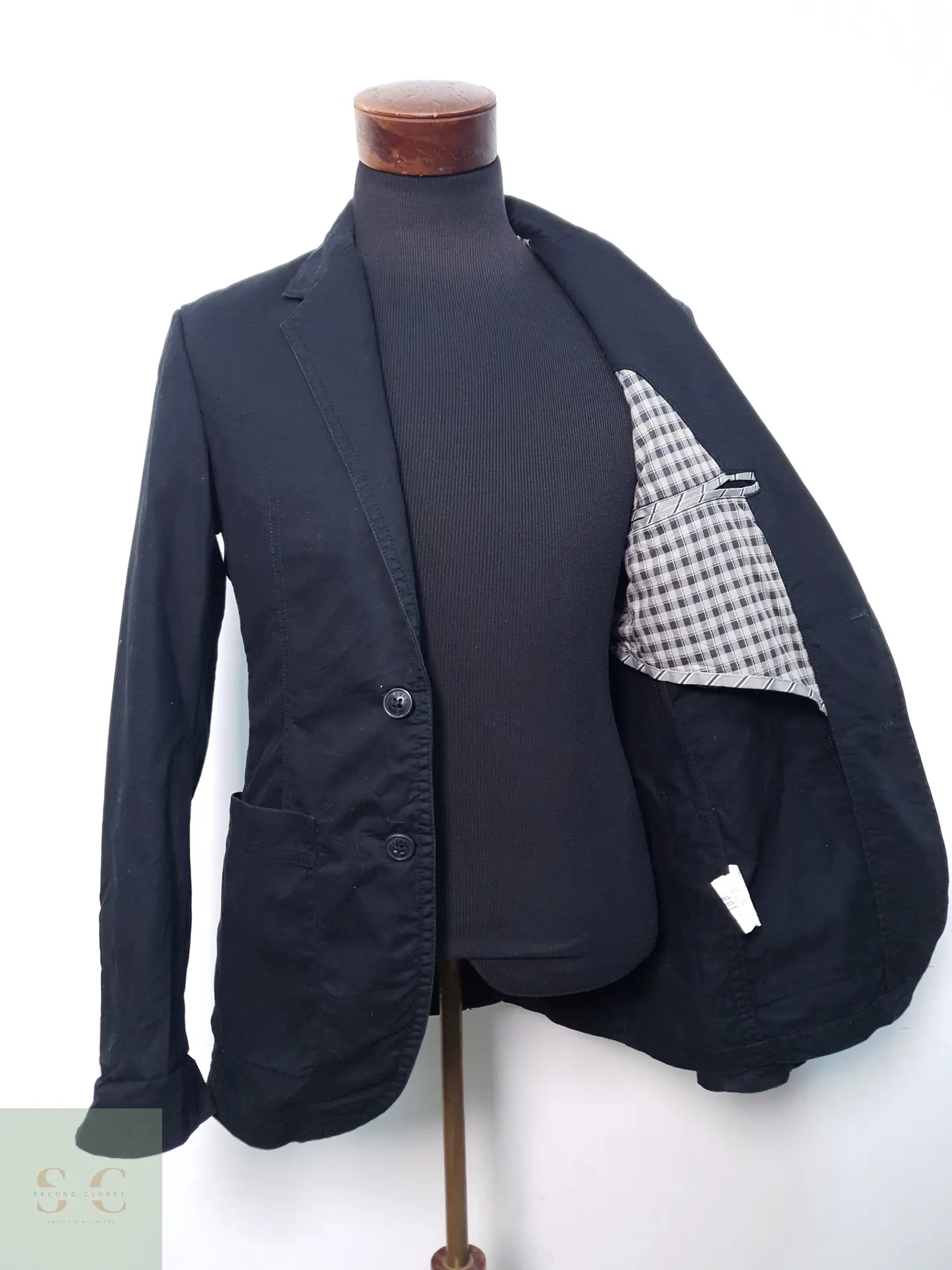 Blazer Casual de Algodón Negro con Bolsillos Parche Talla S 4