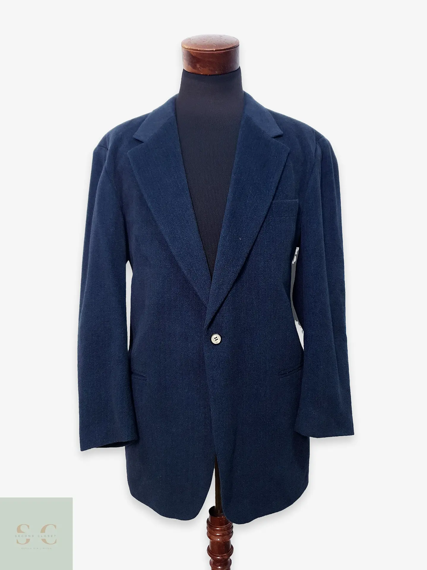 Blazer Azul Marino en Lana Virgen Tejido Espina de Pescado Talla XL 1