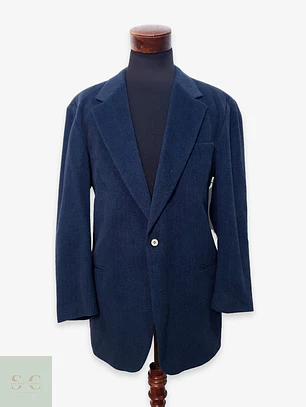 Blazer Azul Marino en Lana Virgen Tejido Espina de Pescado Talla XL