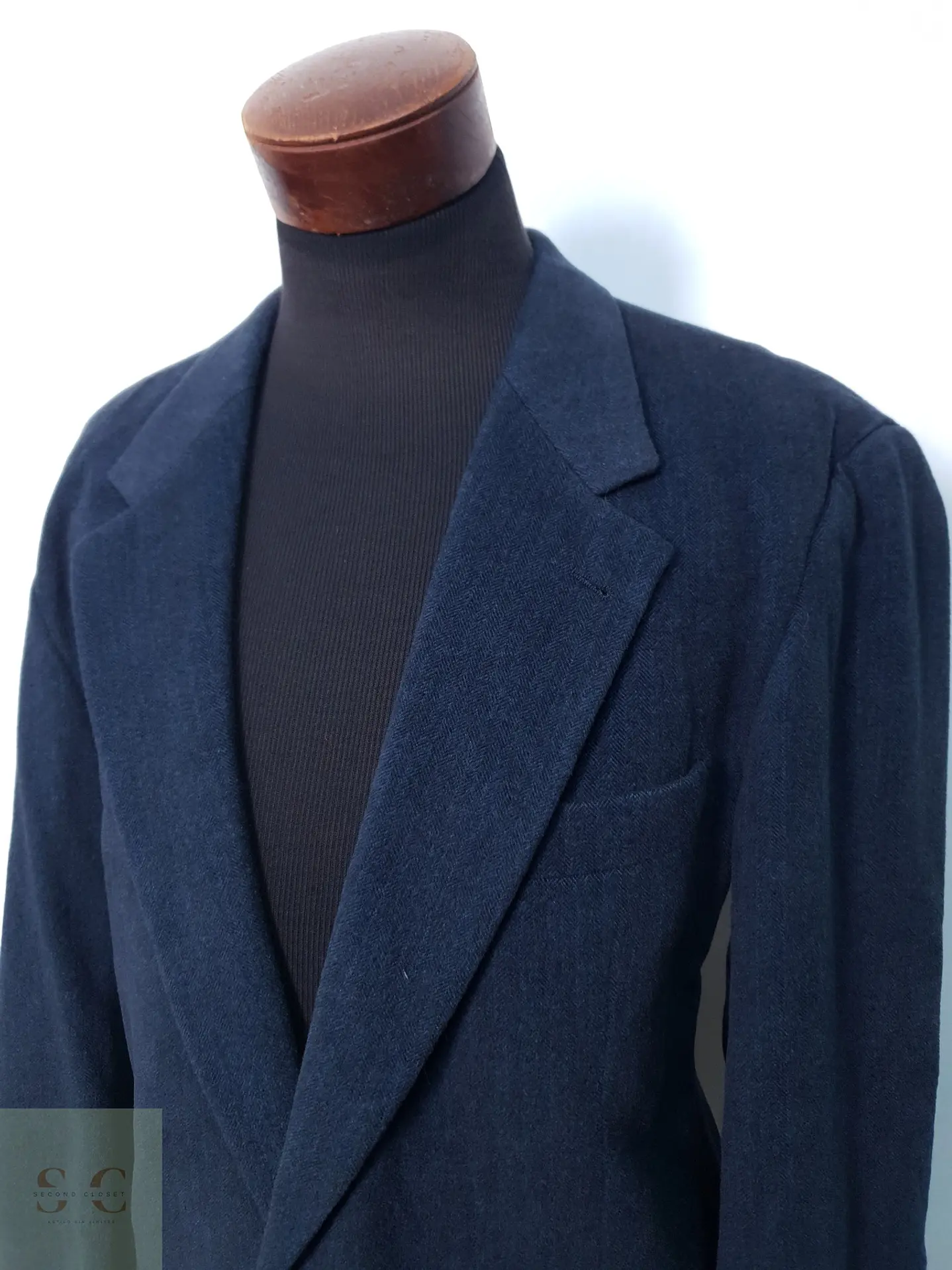 Blazer Azul Marino en Lana Virgen Tejido Espina de Pescado Talla XL 3