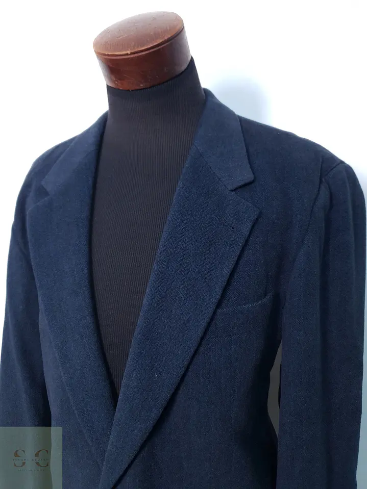 Blazer Azul Marino en Lana Virgen Tejido Espina de Pescado Talla XL 3