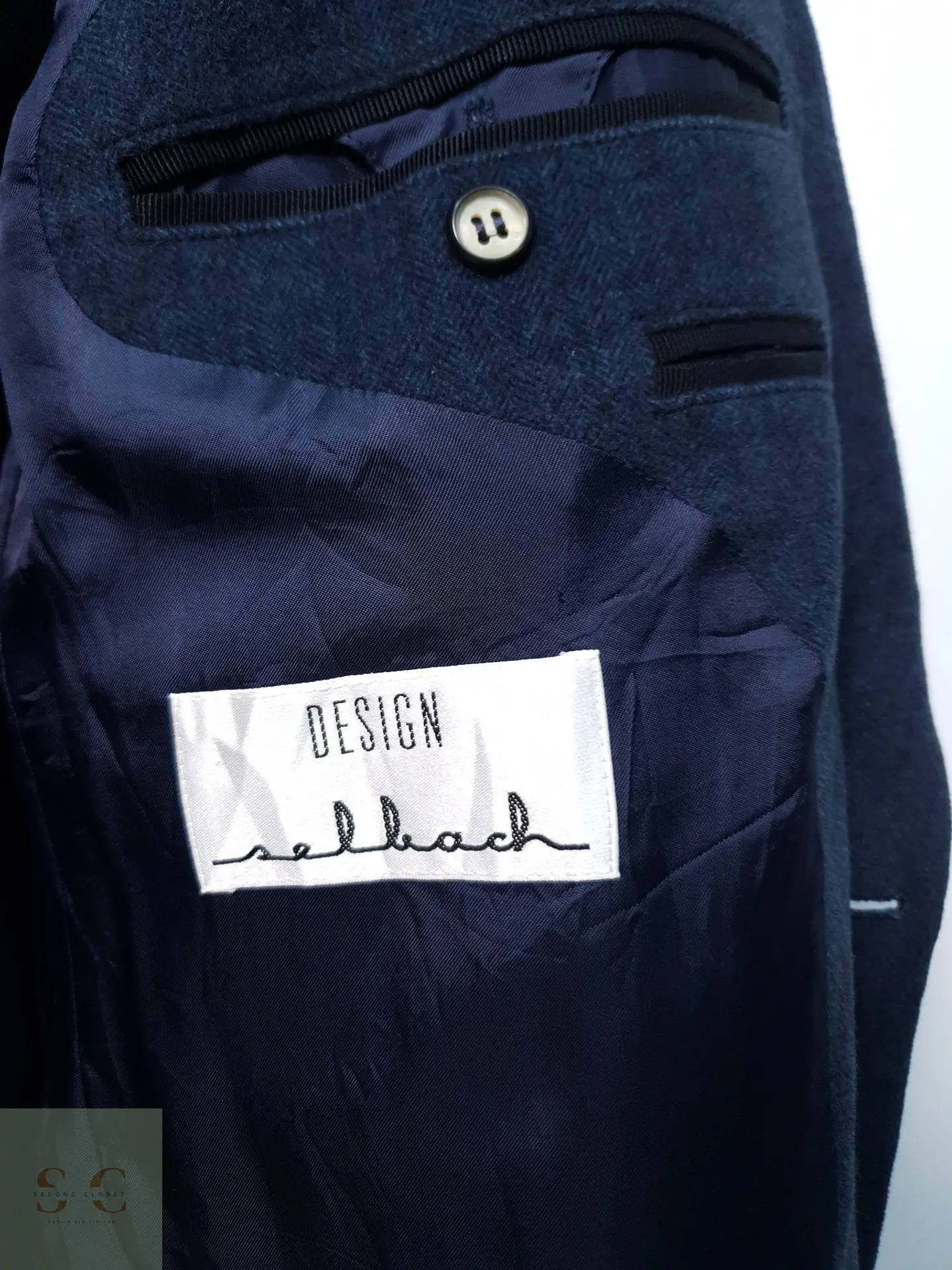 Blazer Azul Marino en Lana Virgen Tejido Espina de Pescado Talla XL 4