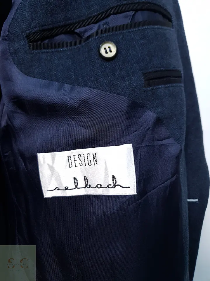 Blazer Azul Marino en Lana Virgen Tejido Espina de Pescado Talla XL 4