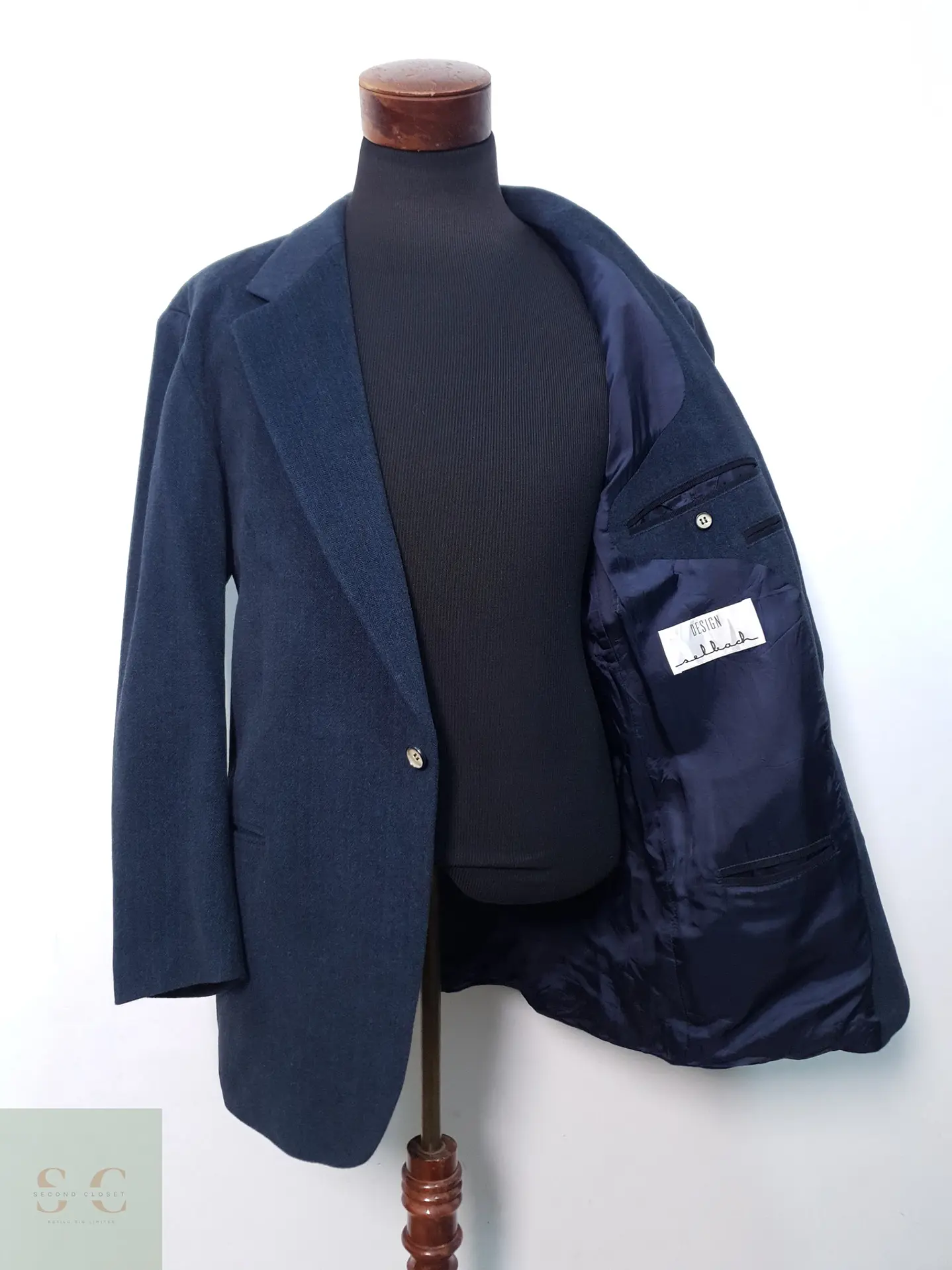 Blazer Azul Marino en Lana Virgen Tejido Espina de Pescado Talla XL 6