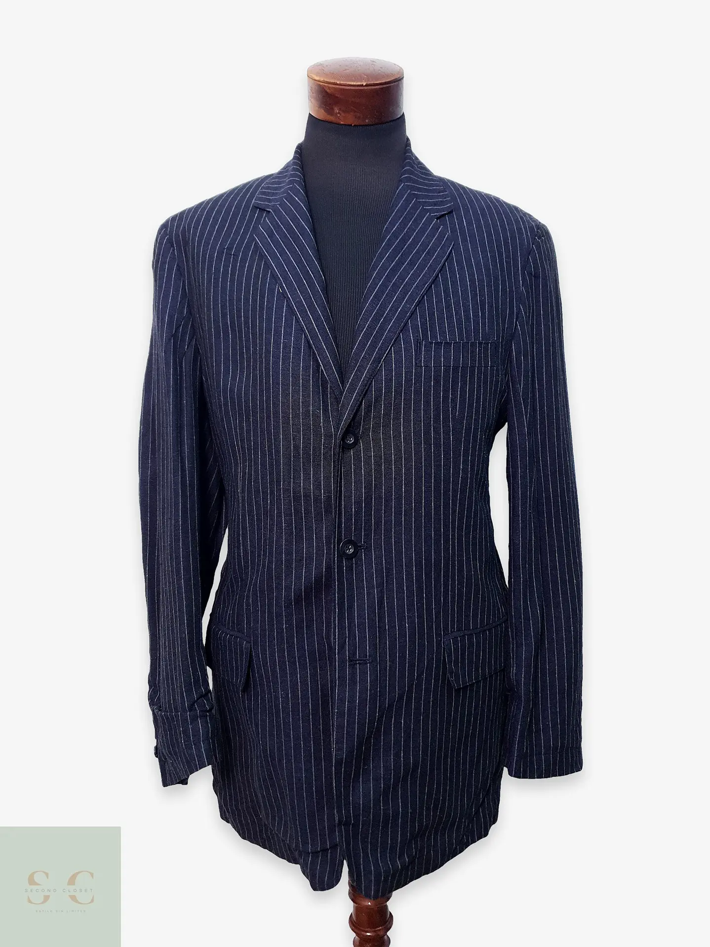 Blazer a Rayas Diplomáticas de Lino y Viscosa Talla L 1