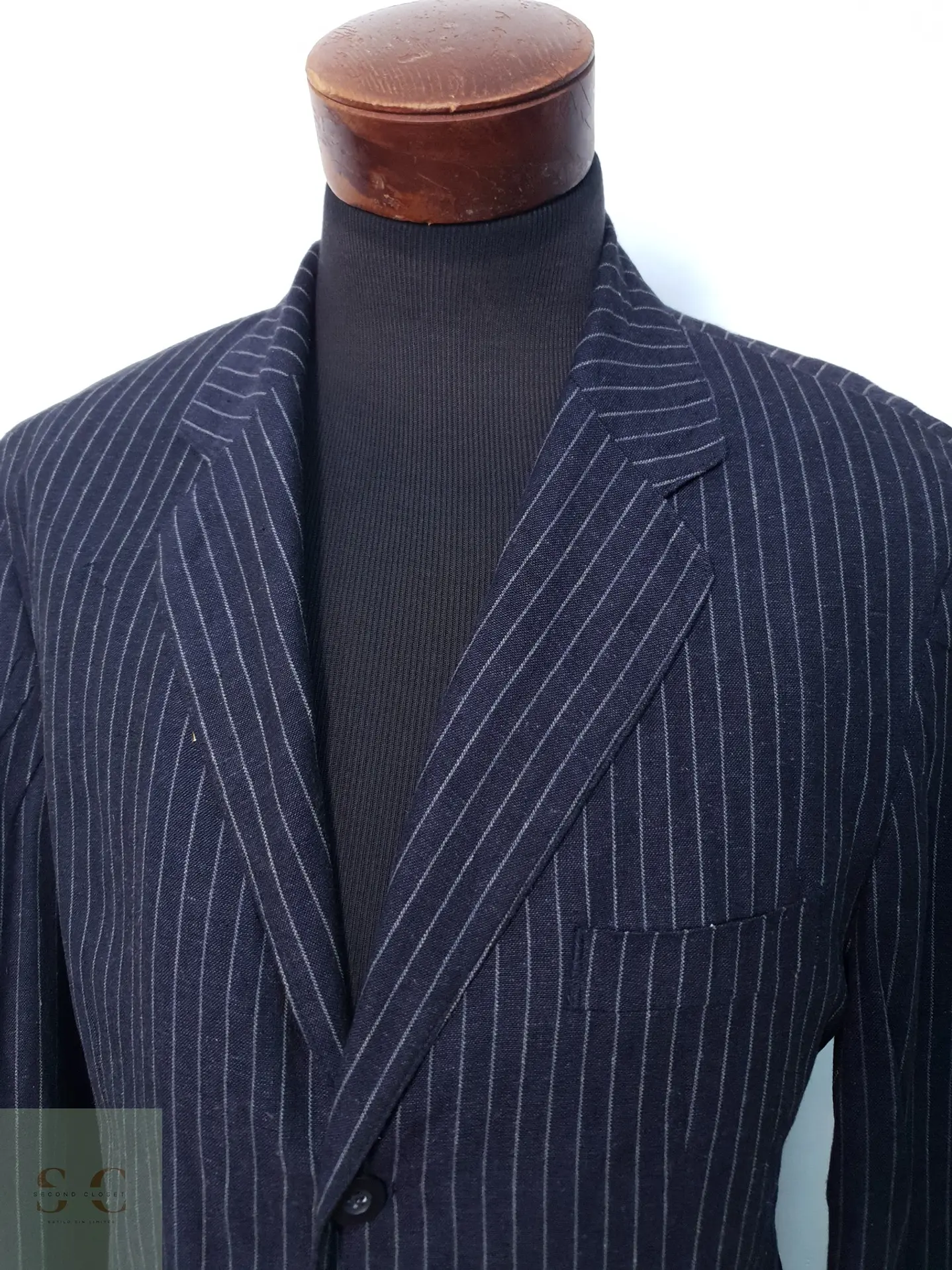 Blazer a Rayas Diplomáticas de Lino y Viscosa Talla L 3