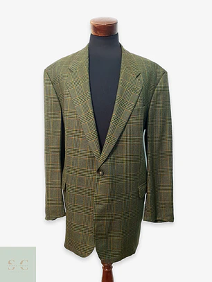 Blazer de Lana Virgen a Cuadros Verde Vintage Talla XXXL