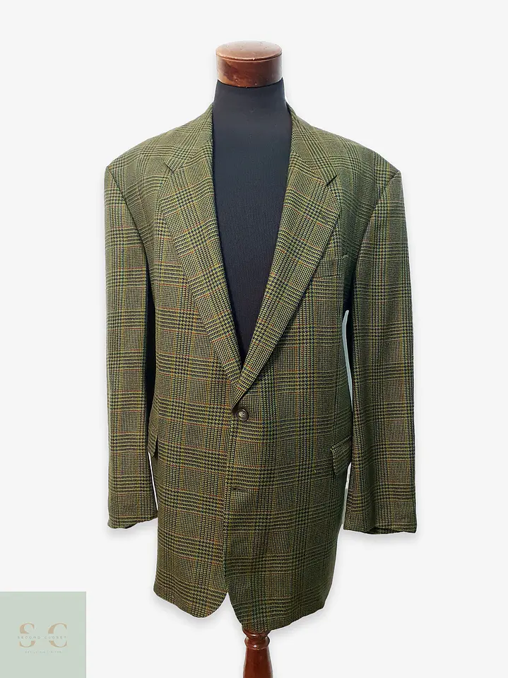 Blazer de Lana Virgen a Cuadros Verde Vintage Talla XXXL 1