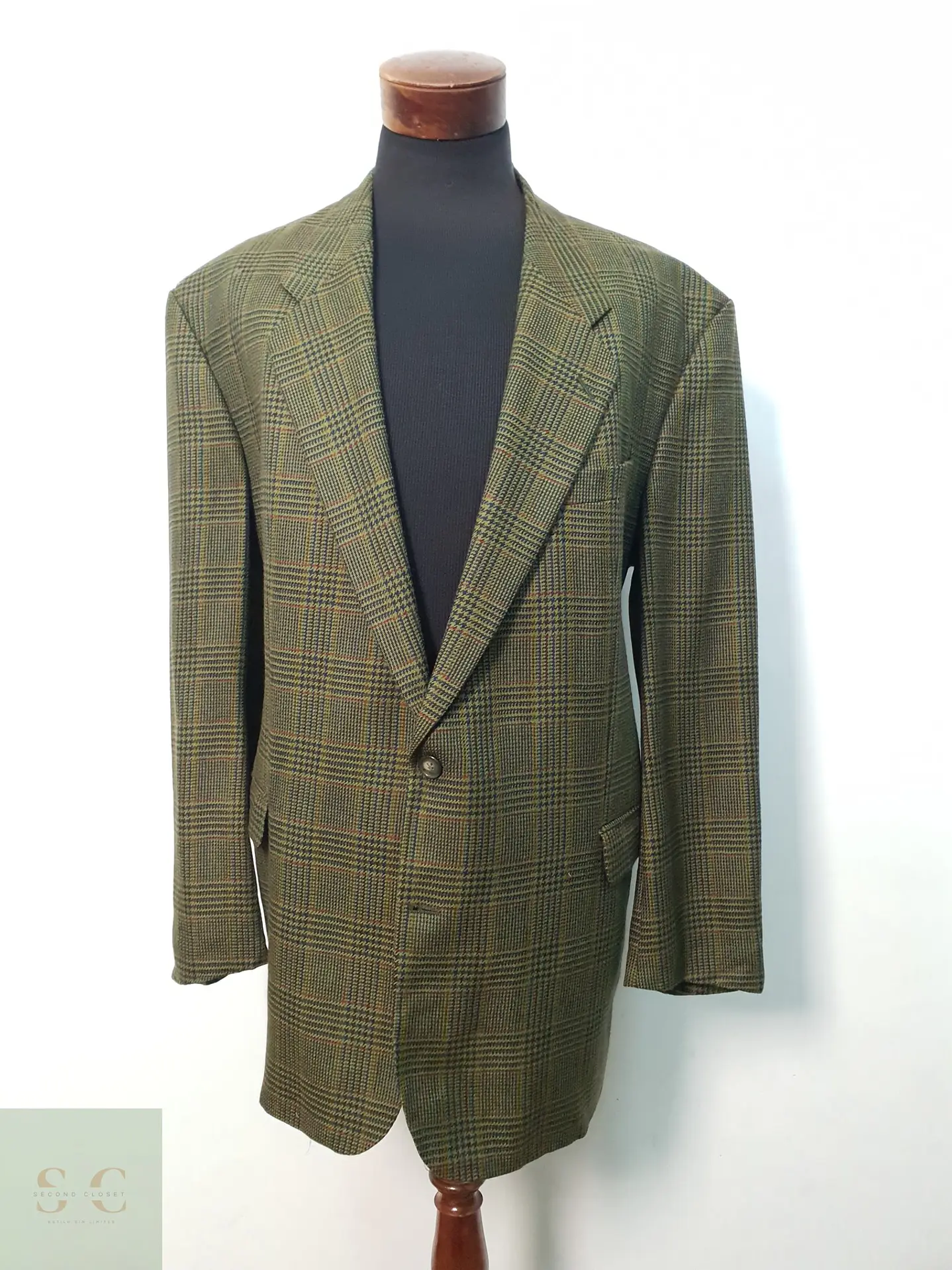 Blazer de Lana Virgen a Cuadros Verde Vintage Talla XXXL 2