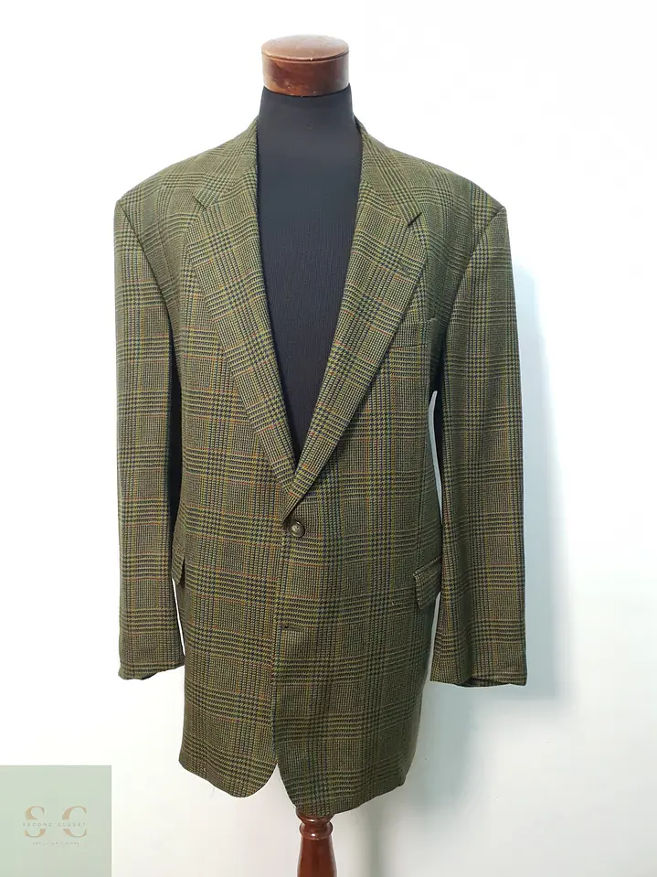 Blazer de Lana Virgen a Cuadros Verde Vintage Talla XXXL 2