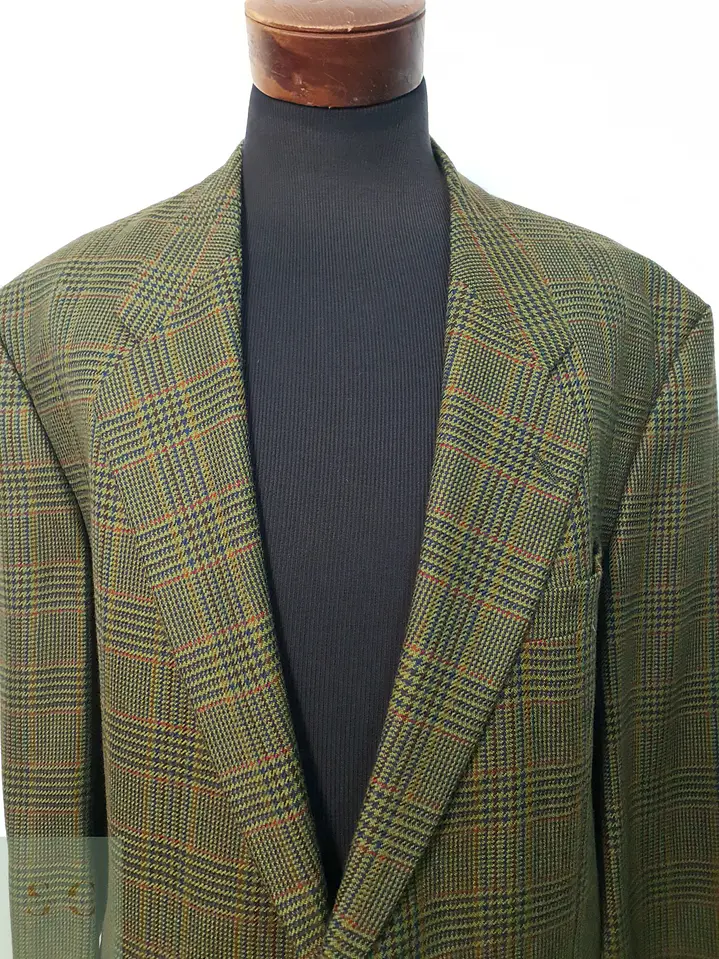 Blazer de Lana Virgen a Cuadros Verde Vintage Talla XXXL 3