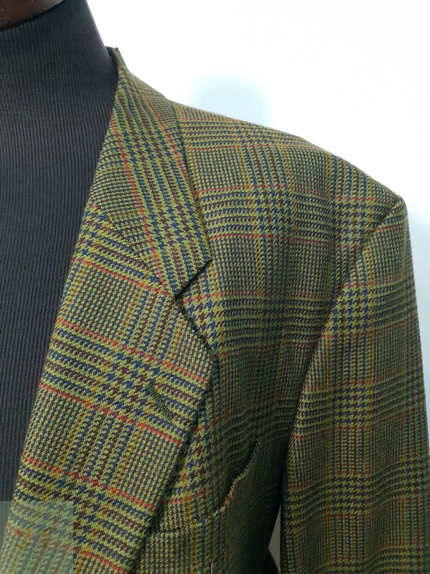 Blazer de Lana Virgen a Cuadros Verde Vintage Talla XXXL 4