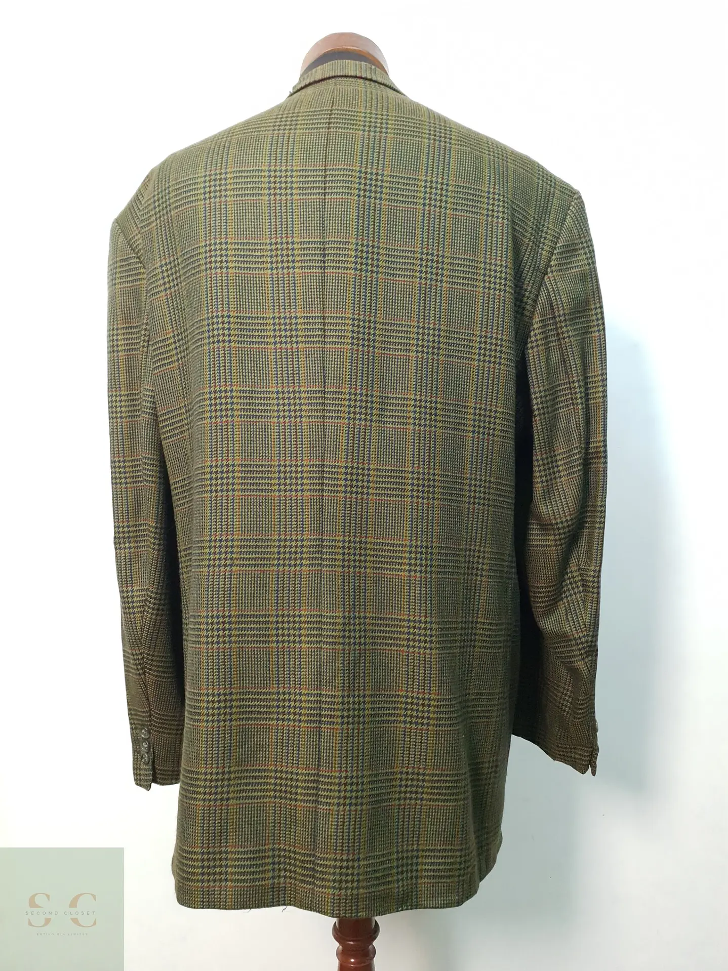 Blazer de Lana Virgen a Cuadros Verde Vintage Talla XXXL 8
