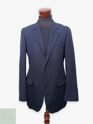 Blazer Sastre Vintage en Lana Virgen Azul Marino con Raya Tiza Talla S