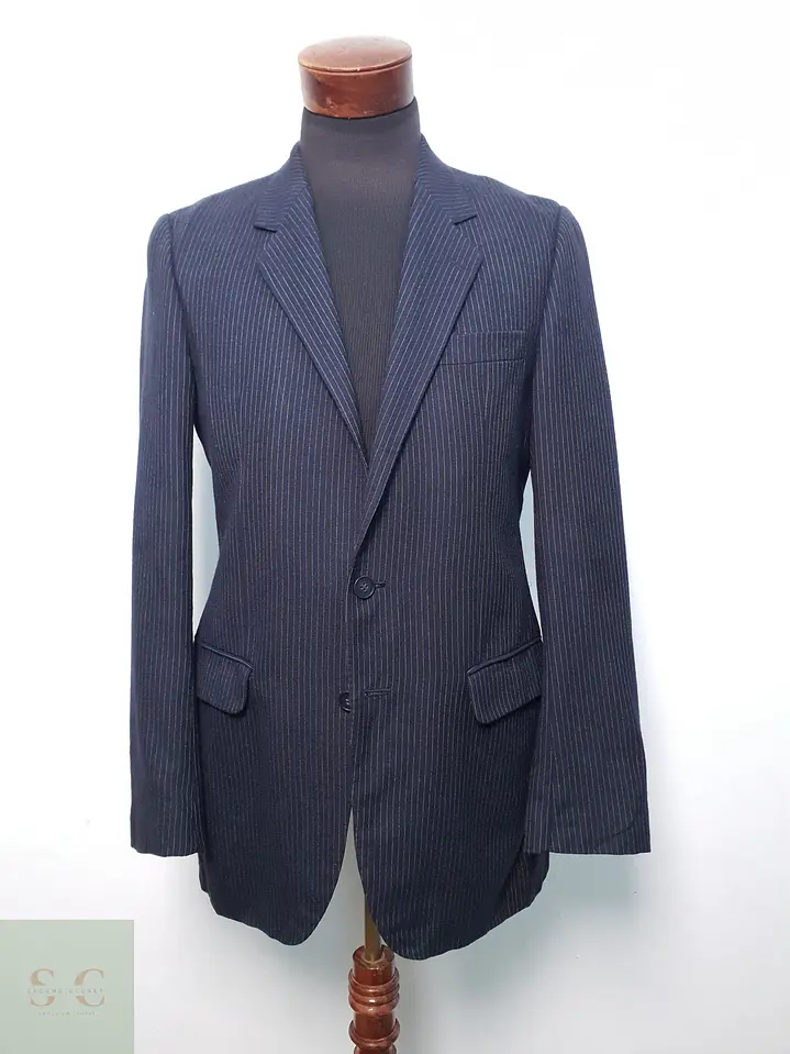 Blazer Sastre Vintage en Lana Virgen Azul Marino con Raya Tiza Talla S 2