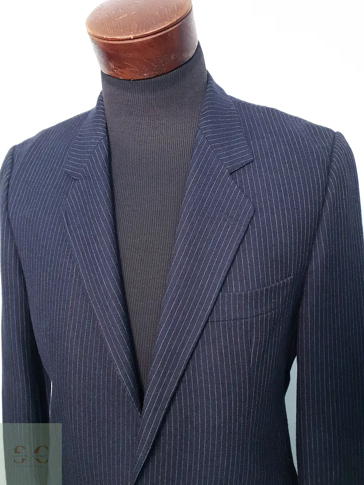 Blazer Sastre Vintage en Lana Virgen Azul Marino con Raya Tiza Talla S 3