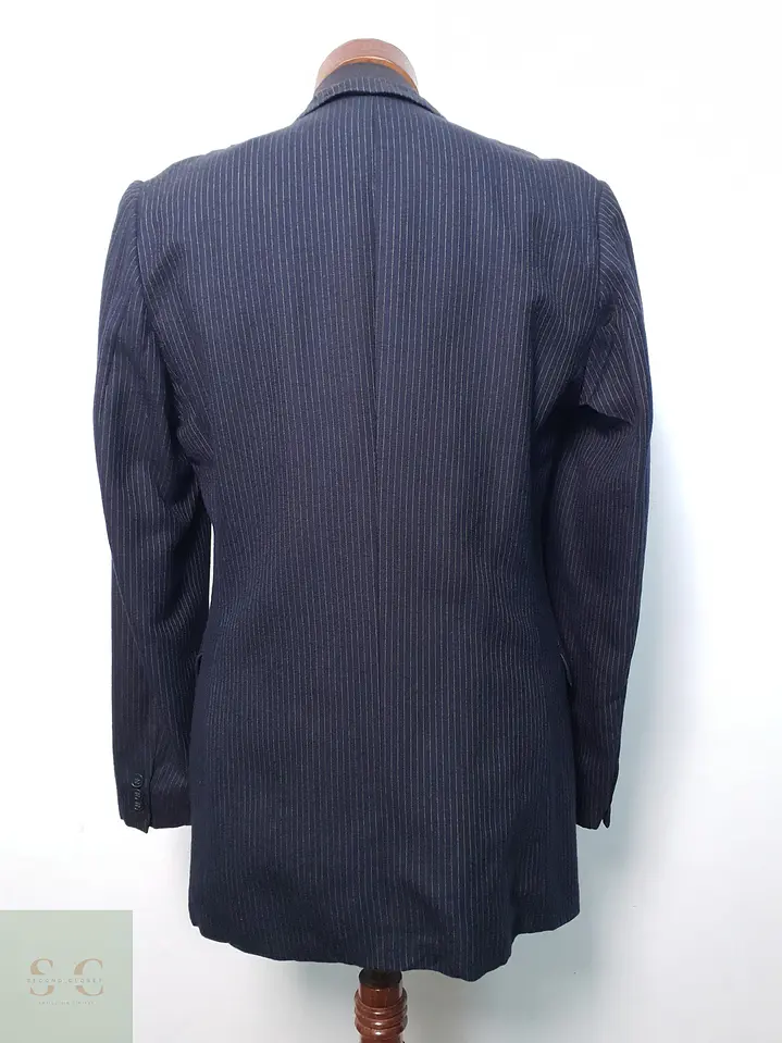 Blazer Sastre Vintage en Lana Virgen Azul Marino con Raya Tiza Talla S 6