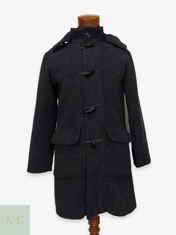 Abrigo Duffle en Paño de Lana Gris Plomo Talla S 1