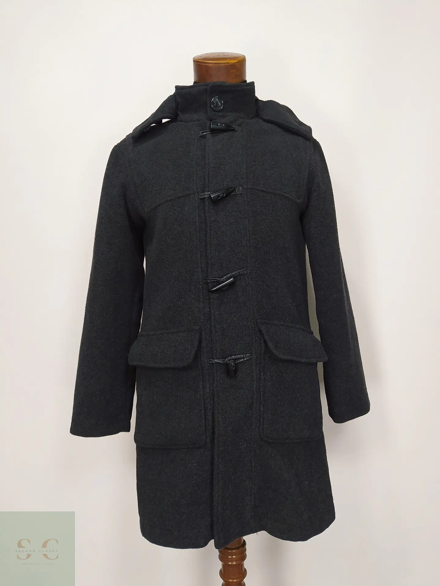 Abrigo Duffle en Paño de Lana Gris Plomo Talla S 2
