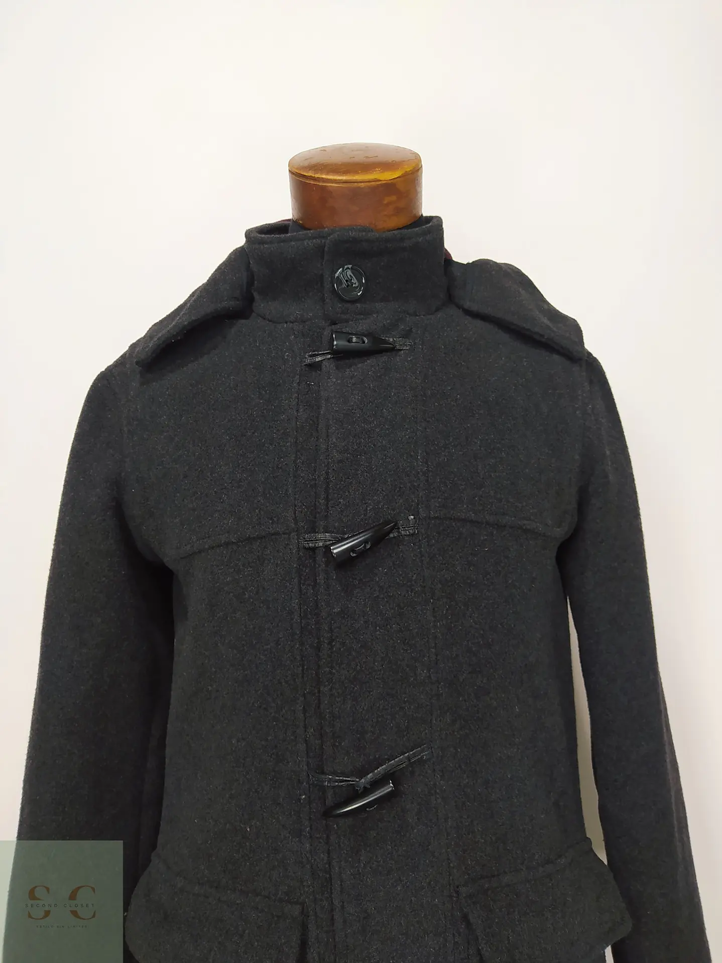 Abrigo Duffle en Paño de Lana Gris Plomo Talla S 3
