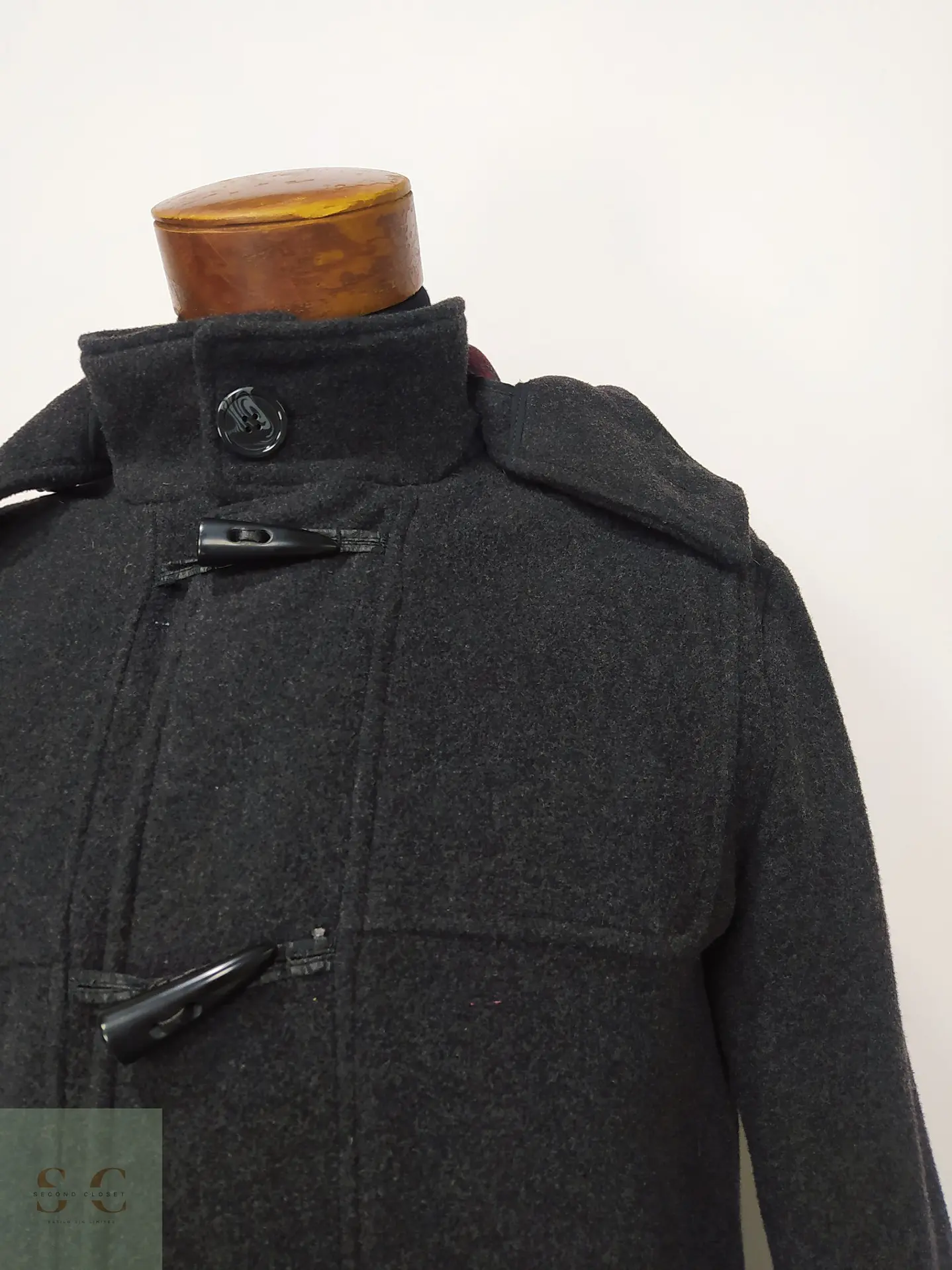 Abrigo Duffle en Paño de Lana Gris Plomo Talla S 4