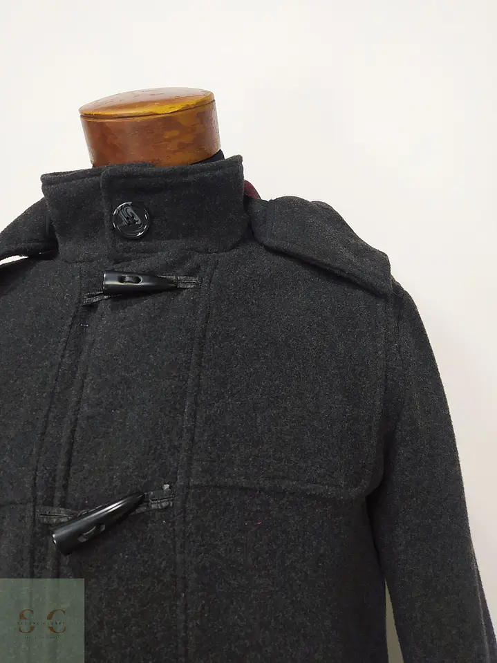 Abrigo Duffle en Paño de Lana Gris Plomo Talla S 4