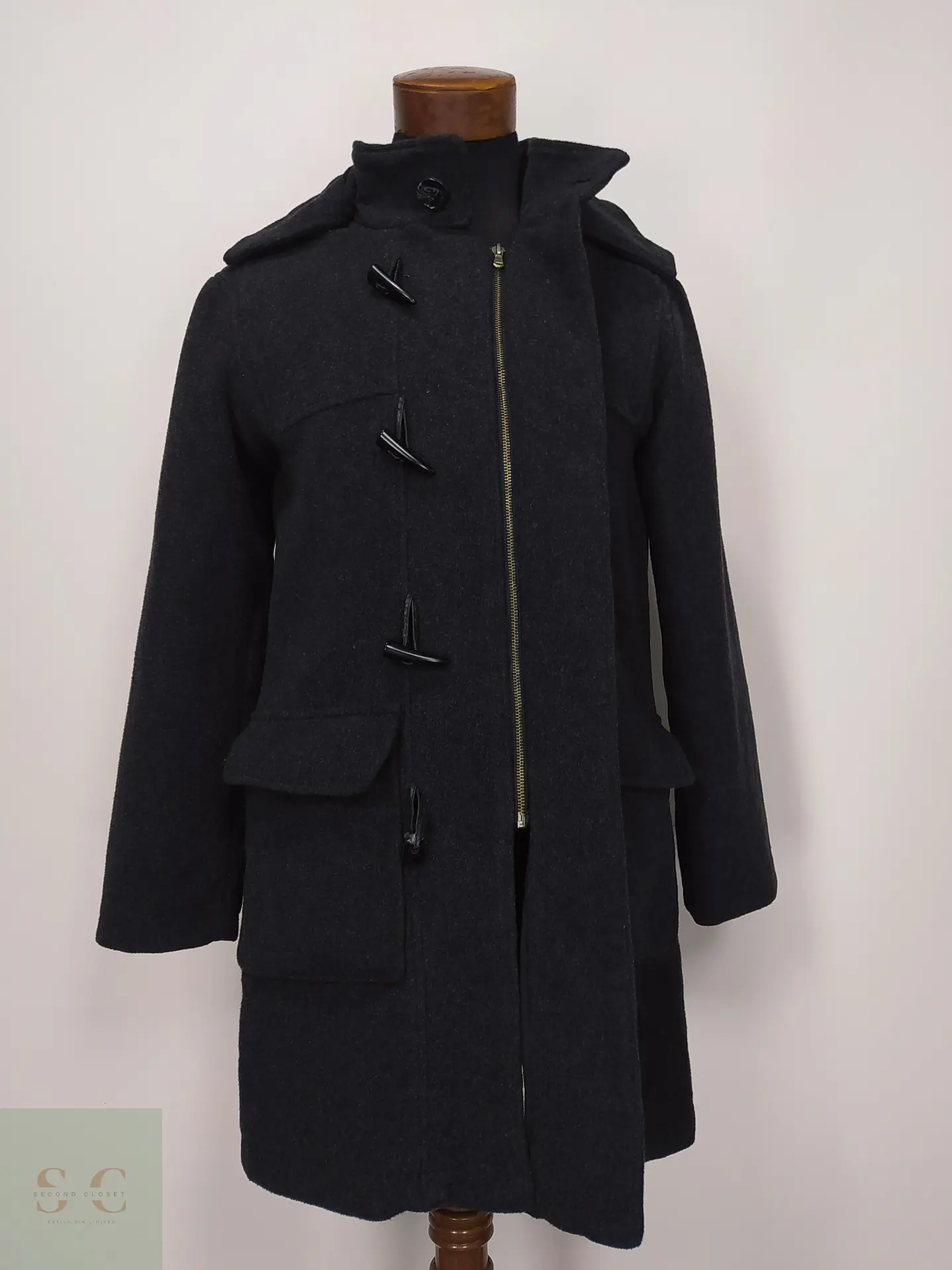 Abrigo Duffle en Paño de Lana Gris Plomo Talla S 5