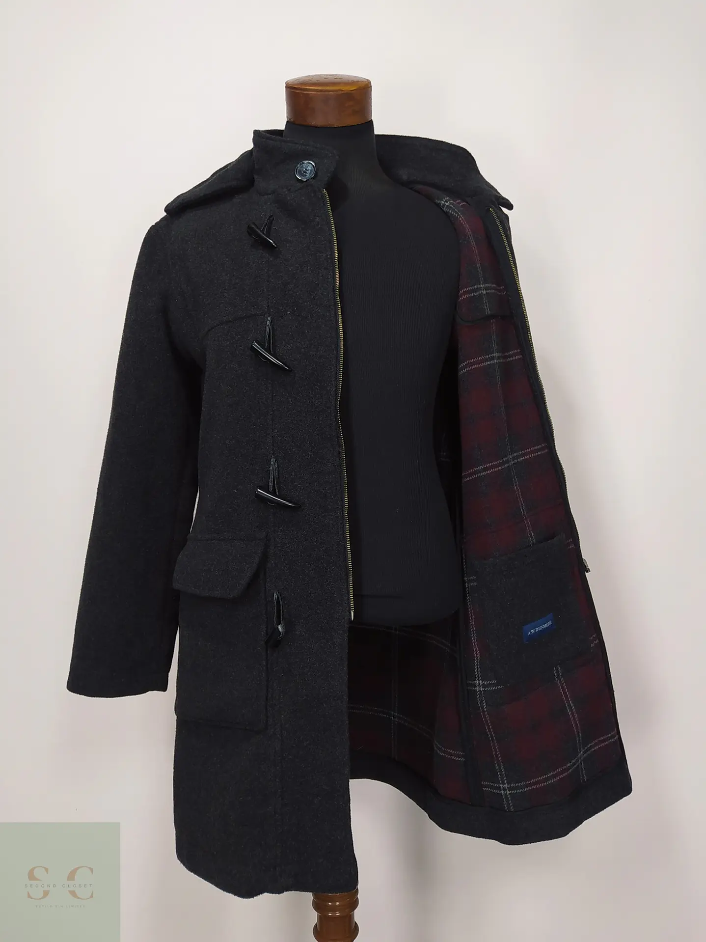 Abrigo Duffle en Paño de Lana Gris Plomo Talla S 6