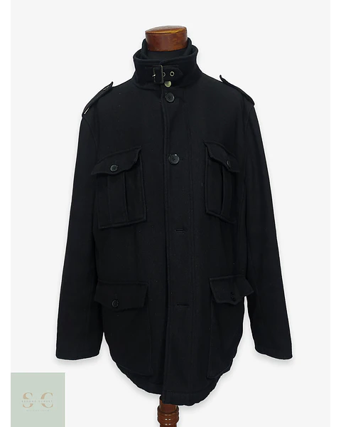 Chaquetón Militar de Paño Negro con Cuello Chimenea Talla XL