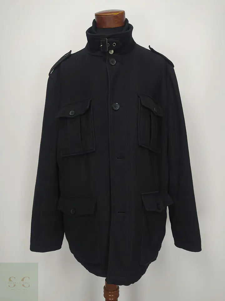 Chaquetón Militar de Paño Negro con Cuello Chimenea Talla XL 2