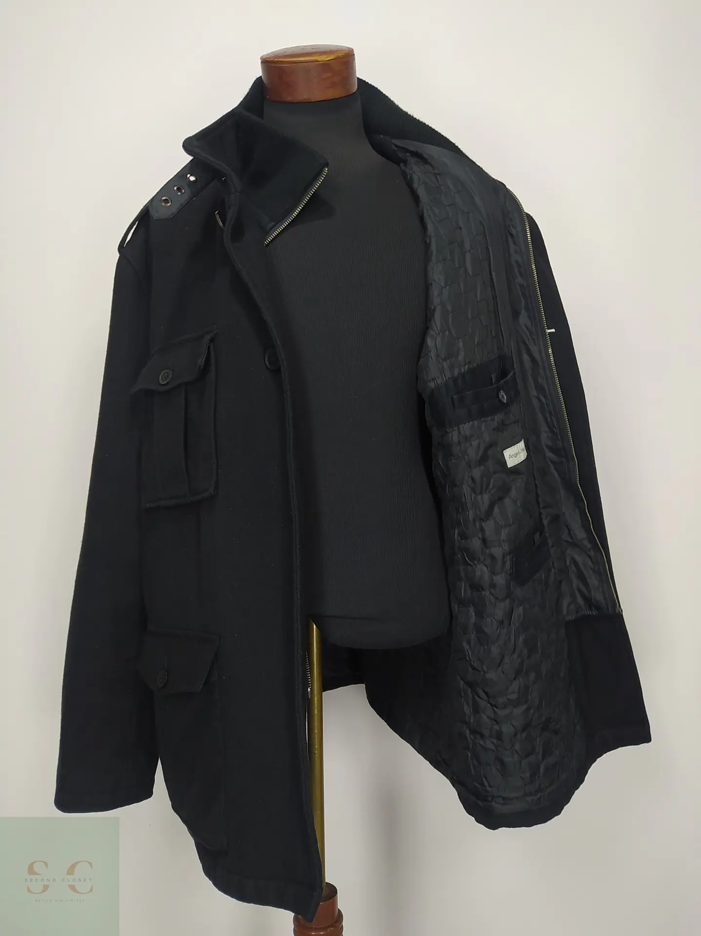Chaquetón Militar de Paño Negro con Cuello Chimenea Talla XL 5