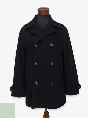 Abrigo Cruzado Peacoat en Paño de Lana Negro Talla ML