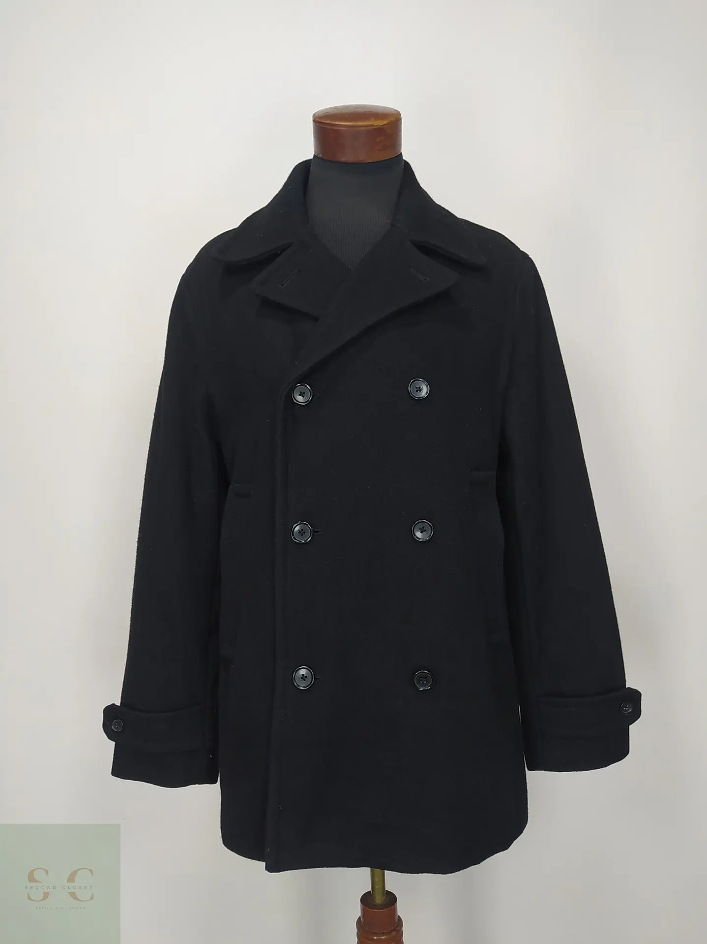 Abrigo Cruzado Peacoat en Paño de Lana Negro Talla ML 2