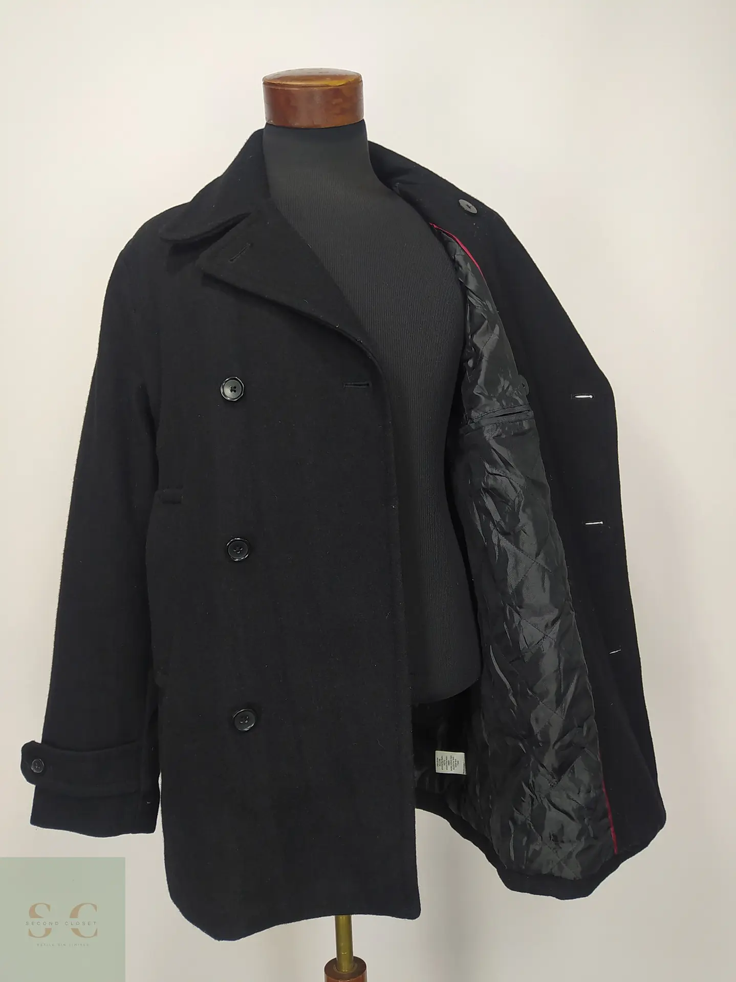 Abrigo Cruzado Peacoat en Paño de Lana Negro Talla ML 5