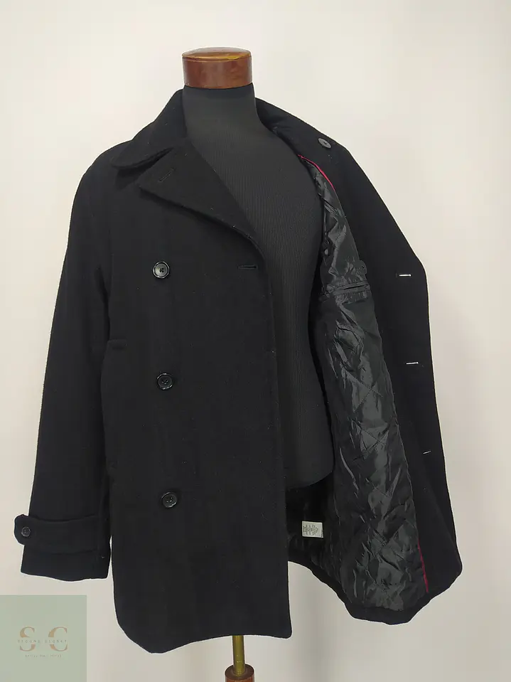 Abrigo Cruzado Peacoat en Paño de Lana Negro Talla ML 5