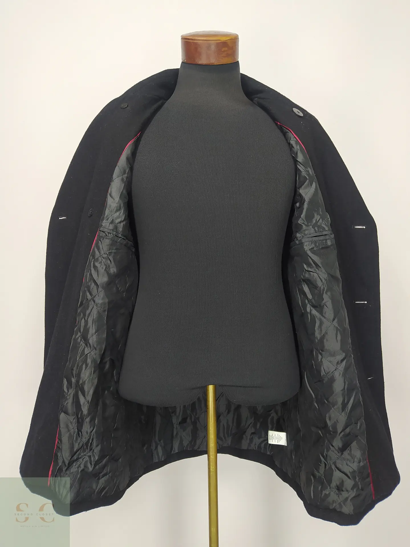 Abrigo Cruzado Peacoat en Paño de Lana Negro Talla ML 6