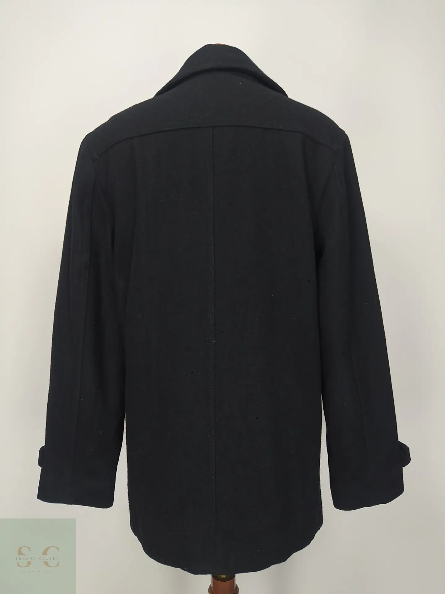 Abrigo Cruzado Peacoat en Paño de Lana Negro Talla ML 8