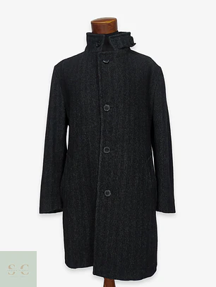Abrigo Largo de Lana en Espiga Gris Marengo Talla XL