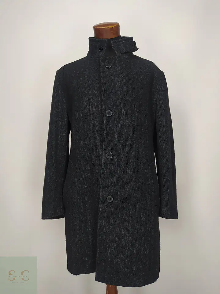 Abrigo Largo de Lana en Espiga Gris Marengo Talla XL 2