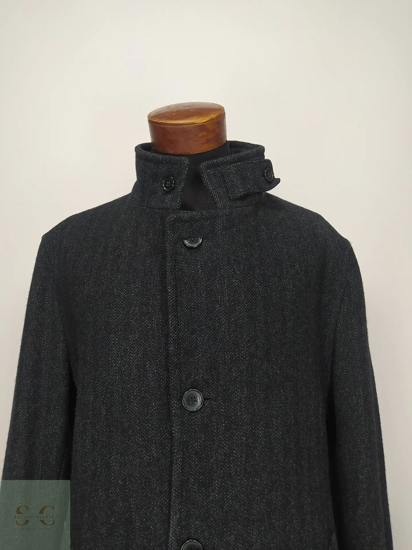 Abrigo Largo de Lana en Espiga Gris Marengo Talla XL 3