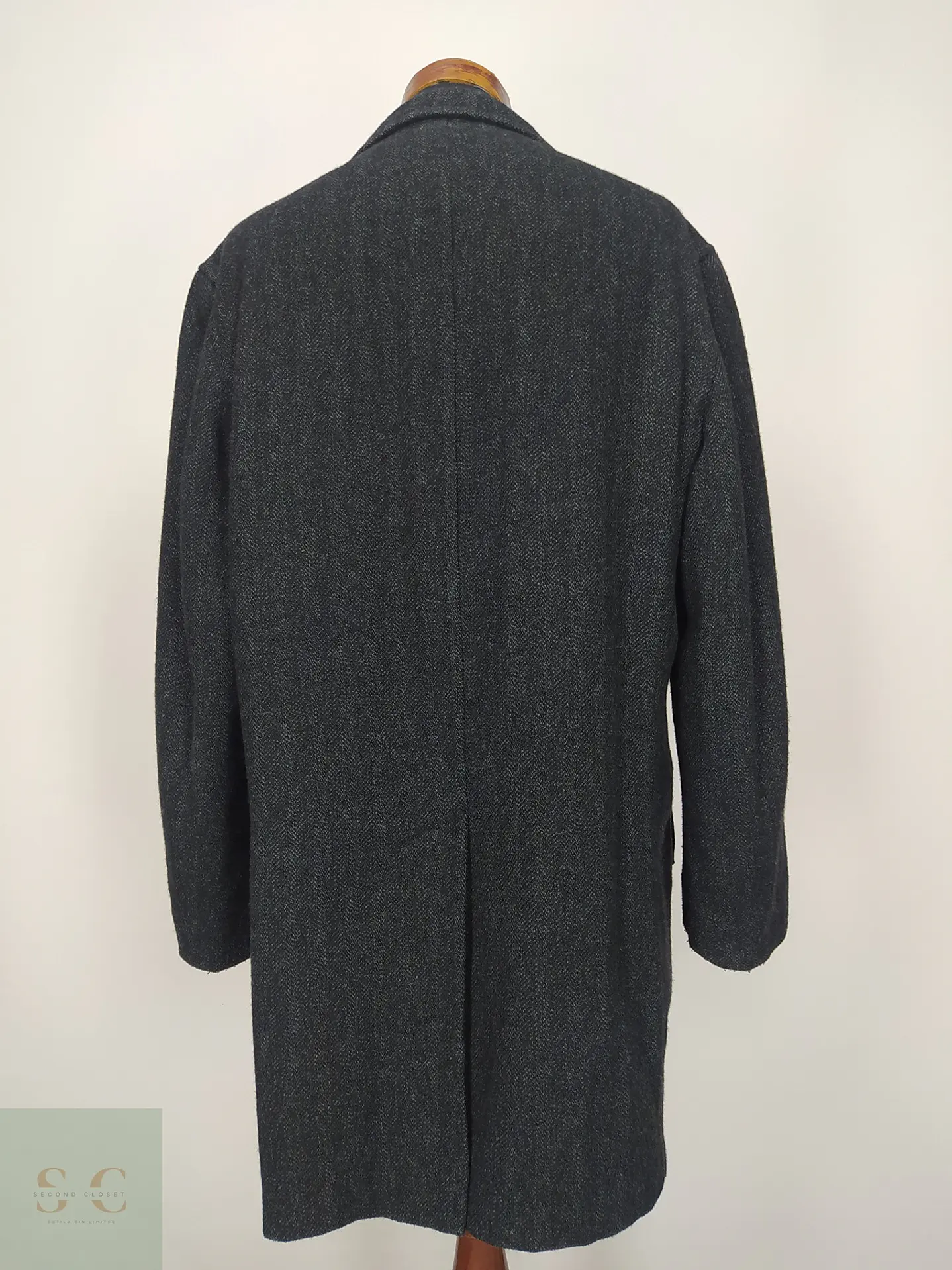 Abrigo Largo de Lana en Espiga Gris Marengo Talla XL 7