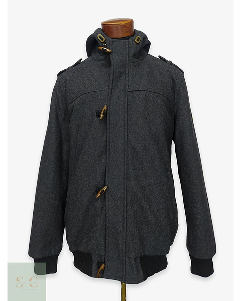 Chaqueta de Paño Gris Plomo con Capucha y Alamares Talla ML