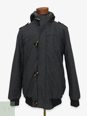 Chaqueta de Paño Gris Plomo con Capucha y Alamares Talla ML