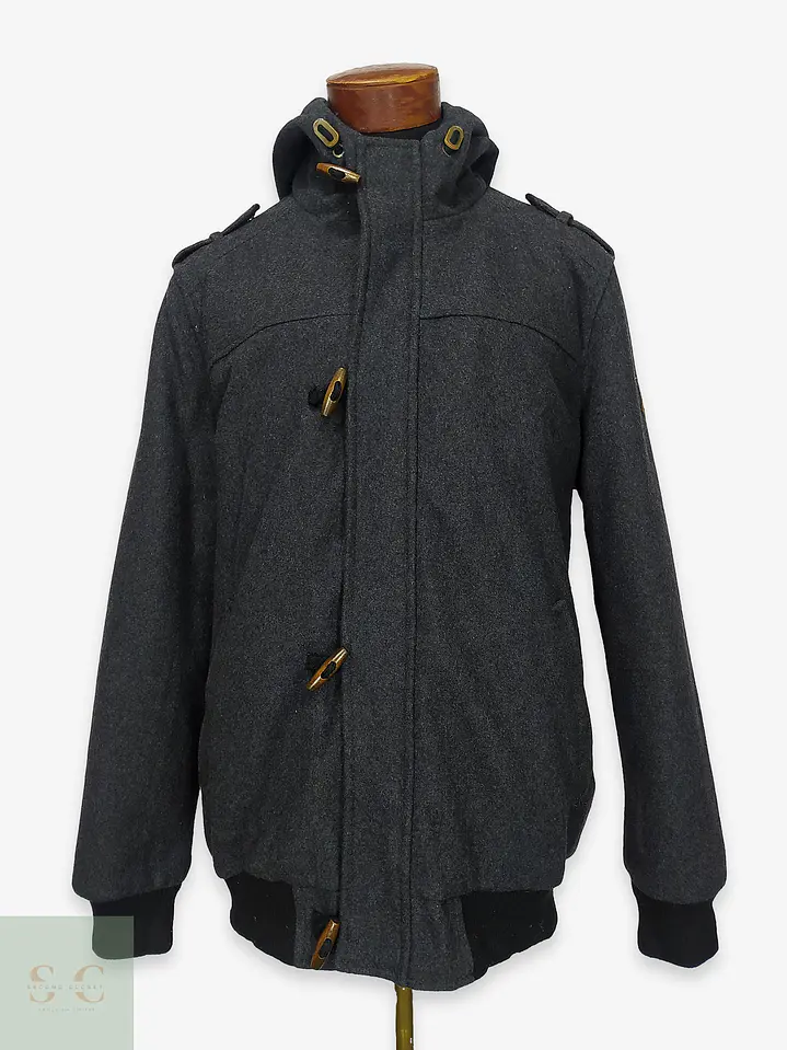 Chaqueta de Paño Gris Plomo con Capucha y Alamares Talla ML 1